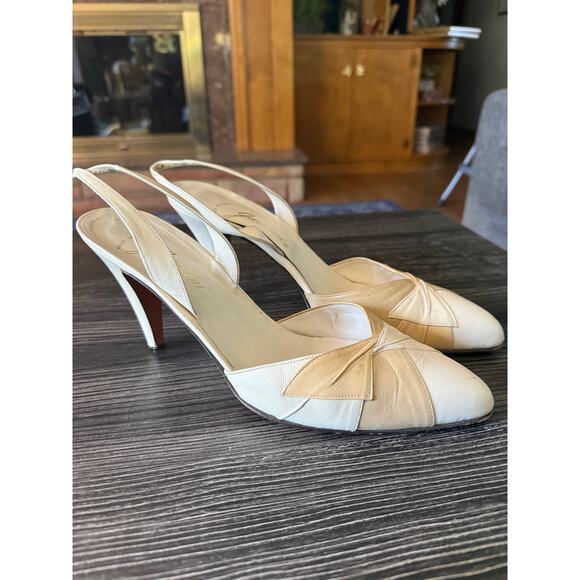 Vintage Jarolini Leather Patchwork Slingback Heels Sz. 10 - Picture 8 of 11